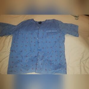 Men's Blue Patterned Pajama set with Short Sleeve Top and Shorts